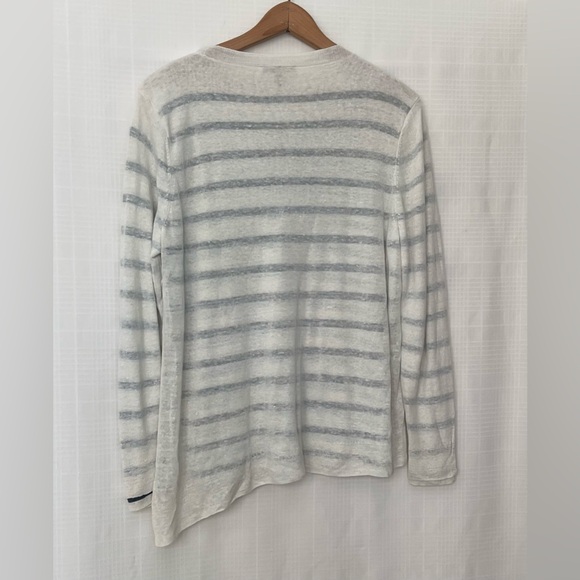 Eileen Fisher Ivory and navy Striped Crew Neck Sweater - Picture 2 of 5